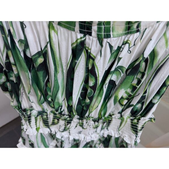 Dolce & Gabbana Green Beans Snap Pea Mini Dress White Cotton Smocked IT 48 - Picture 8 of 16